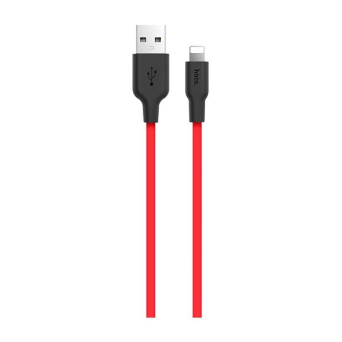 Дата кабель USB 2.0 AM to Lightning 1.0m 2A silicone X21 black+red HOCO (6957531071372)