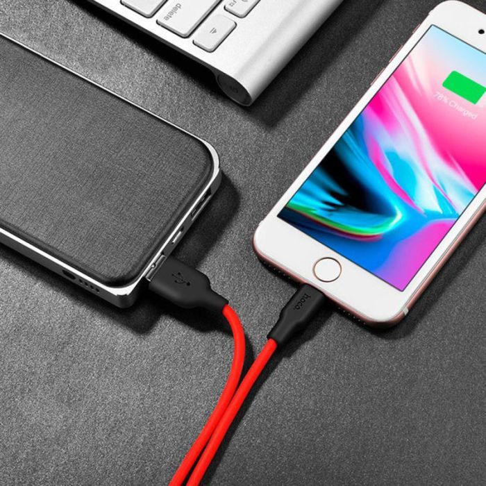 Дата кабель USB 2.0 AM to Lightning 1.0m 2A silicone X21 black+red HOCO (6957531071372) зображення 4