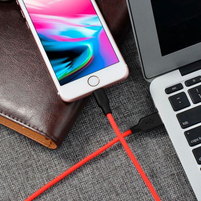 Дата кабель USB 2.0 AM to Lightning 1.0m 2A silicone X21 black+red HOCO (6957531071372) зображення 6