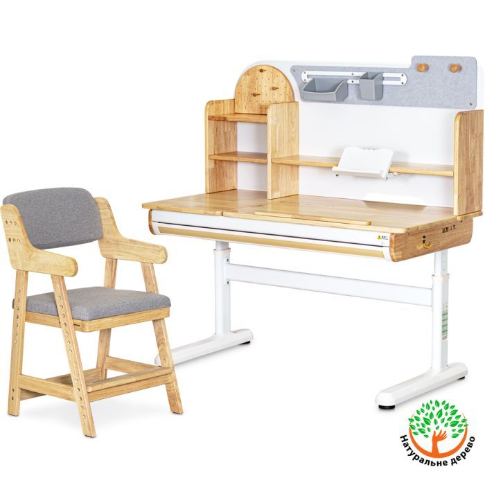 Парта с креслом Mealux Timberdesk L + крісло Carlo (BD-690 Wood L + KD-050 G)