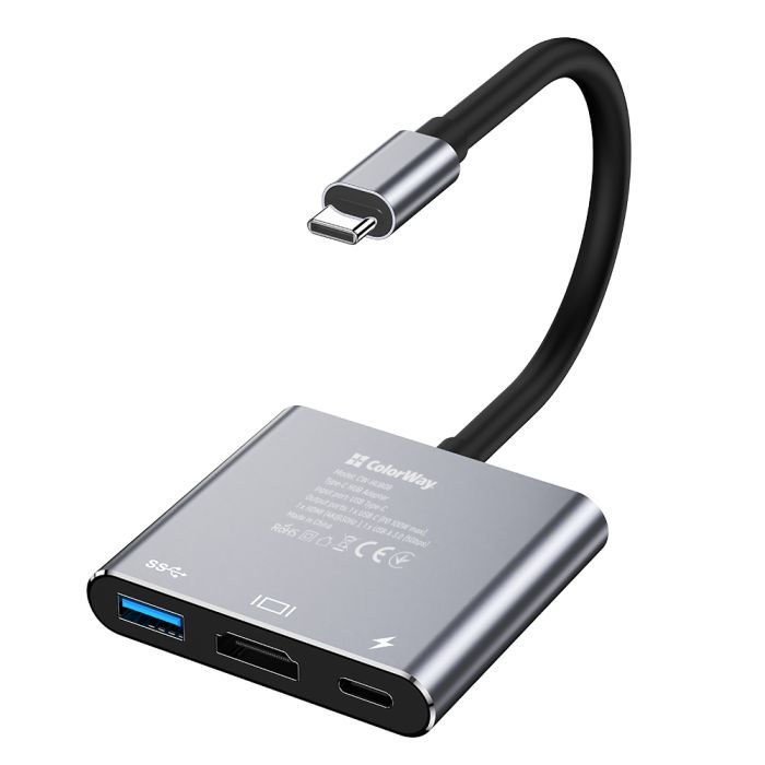 Концентратор ColorWay USB-C 3-in-1 USB 3.0 + HDMI 4K + USB-C PD100W (CW-HUB08) зображення 2