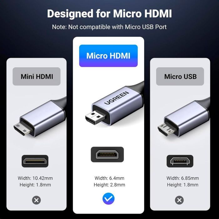 Кабель мультимедійний HDMI M to HDMI micro M 1.0m V2.1 8K60Hz HD164 black Ugreen (15516) зображення 7