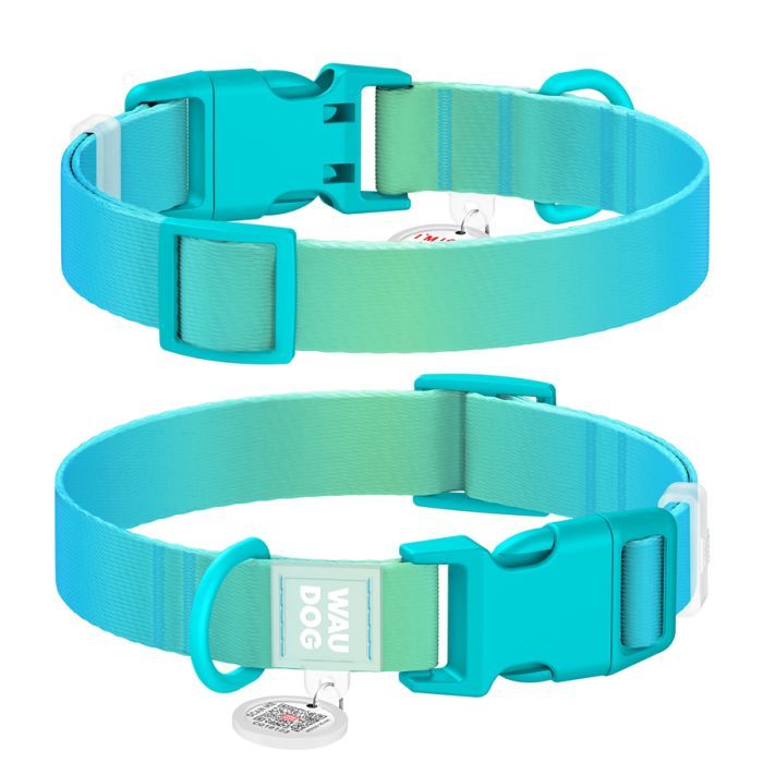 Ошейник для животных WAUDOG Nylon Recycled с QR паспортом, градиент, XL голубой (47032)
