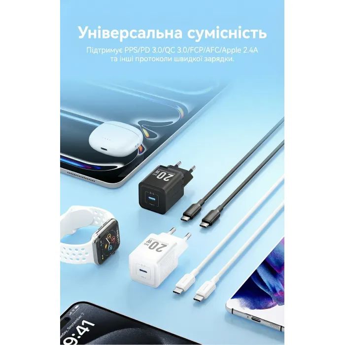 Зарядний пристрій Vention USB-C PD20W GaN black (FEPB0-EU) зображення 12