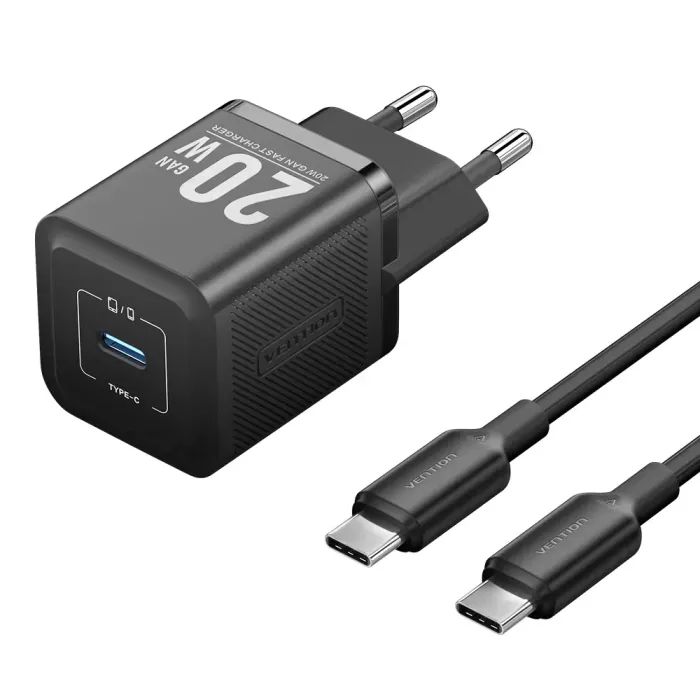 Зарядний пристрій Vention USB-C PD20W GaN black (FEPB0-EU)