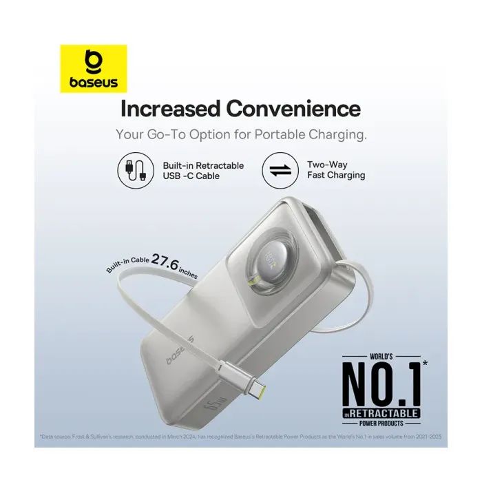 Батарея універсальна Baseus Free2Pull 20000mAh 65W, PD/3.0, QC/3.0, Lunar gray (P10073700843-00) зображення 8