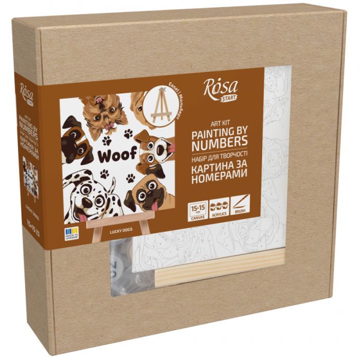 Картина по номерам Rosa Lucky Dogs, 15х15см, з мольбертом (4823098548560)