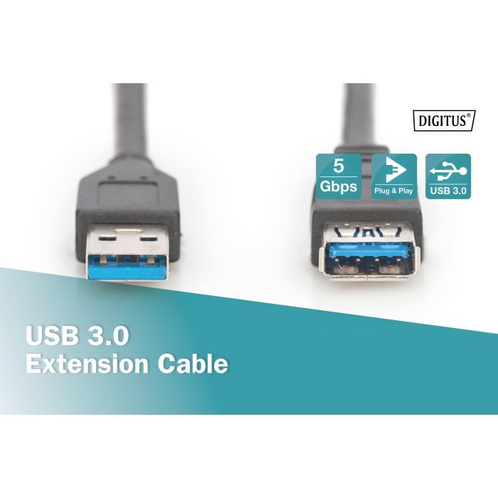 Дата кабель USB 3.0 AM/AF 3.0m black Digitus (AK-300203-030-S) изображение 5