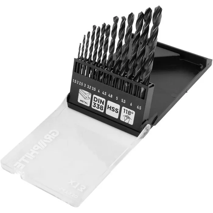 Набор сверл Graphite по металлу, HSS, 1.5–6.5мм, кейс, 13шт (54T930)