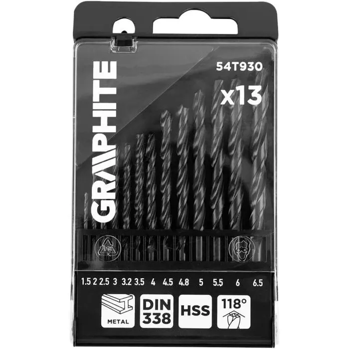 Набор сверл Graphite по металлу, HSS, 1.5–6.5мм, кейс, 13шт (54T930) изображение 5