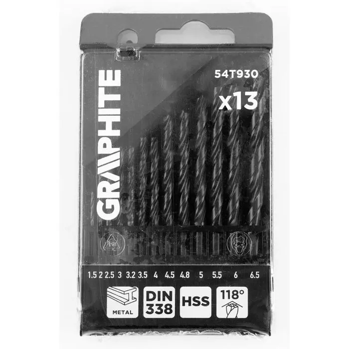 Набор сверл Graphite по металлу, HSS, 1.5–6.5мм, кейс, 13шт (54T930) изображение 6