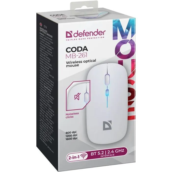 Мишка Defender Coda MB-261 Led Wireless/Bluetooth White (52262) зображення 5
