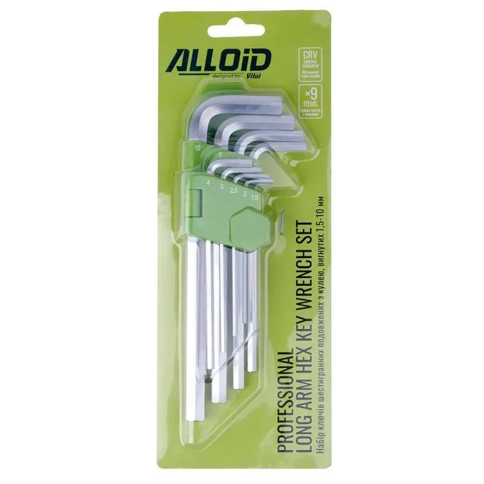 Ключ Alloid шестигранный, изогнутый, удлиненный, 9шт., 1.5-10мм (HS-0918) изображение 3