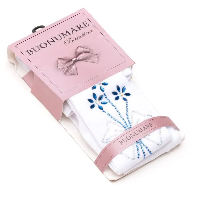 Колготки детские BNM с цветами из страз (M0C0302-1163-9G-cream) изображение 2