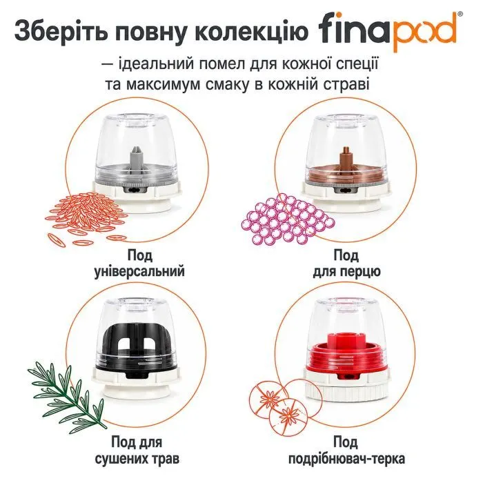 Мельница для специй FinaMill Standart 2 змінних пода білий (GP180134-SOC) изображение 12