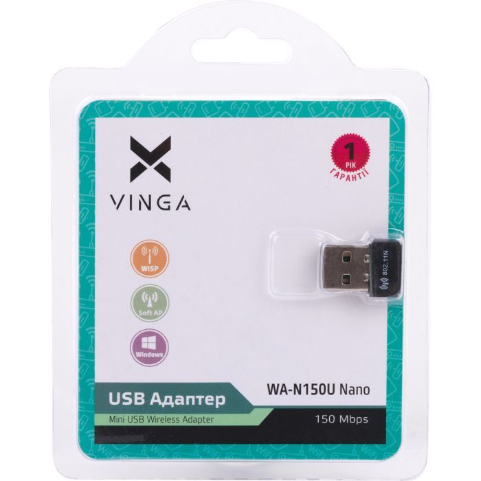 Сетевая карта Wi-Fi Vinga WA-N150U Nano (WA-N150UNano) изображение 2