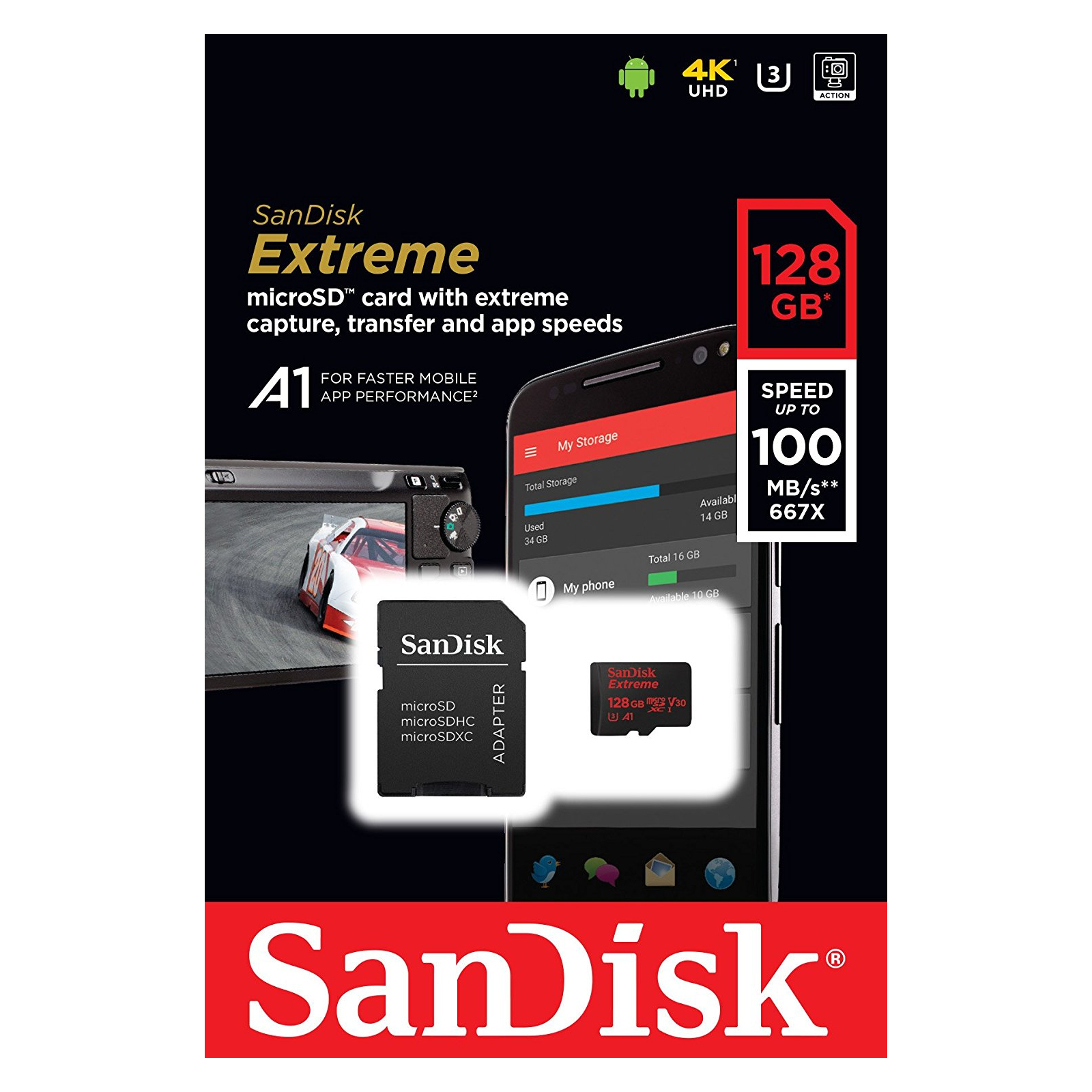 Карта памяти SanDisk 128GB microSD class 10 V30 A1 UHS-I U3 4K Extreme (SDSQXAF-128G-GN6MA) изображение 5