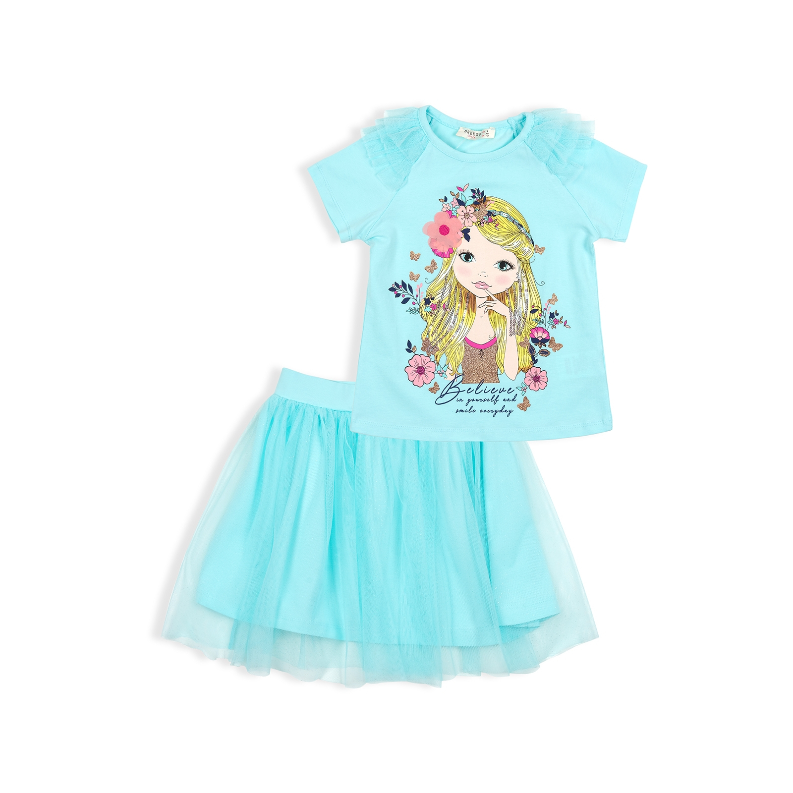 Набор детской одежды Breeze с девочкой и фатиновой юбкой (11826-104G-blue)