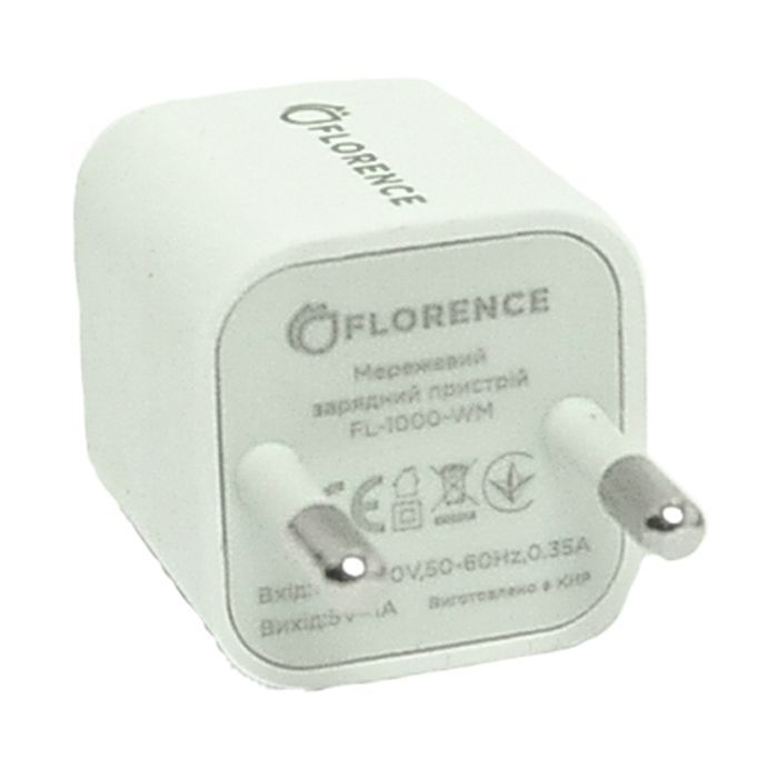 Зарядное устройство Florence 1USB 1A + microUSB cable black (FL-1000-KM) (FL-1000-KM) изображение 2