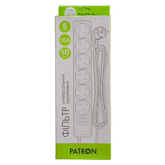 Мережевий фільтр живлення Patron 10 m3*1mm2 (SP-10610) 6 розеток BLACK (EXT-PN-SP-10610) зображення 2