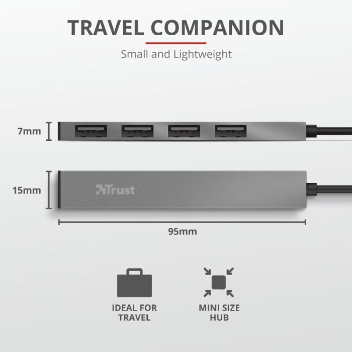Концентратор Trust Halyx Aluminium 4-Port Mini USB Hub (23786_TRUST) зображення 7