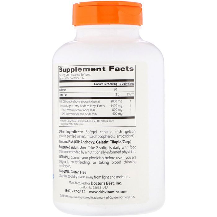 Жирні кислоти Doctor's Best Риб'ячий жир Омега-3, Omega 3 Fish Oil with Goldenomega, 100 (DRB-00478) зображення 2