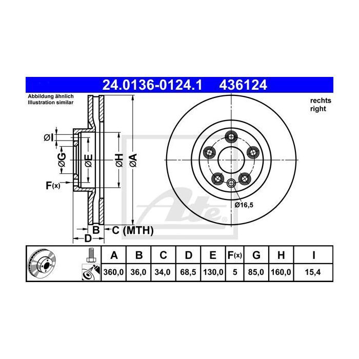 Гальмівний диск ATE 24-0136-0124-1-02 зображення 4