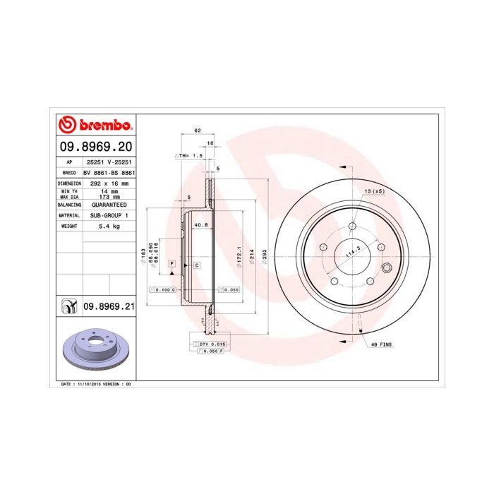 Тормозной диск Brembo 09.8969.20