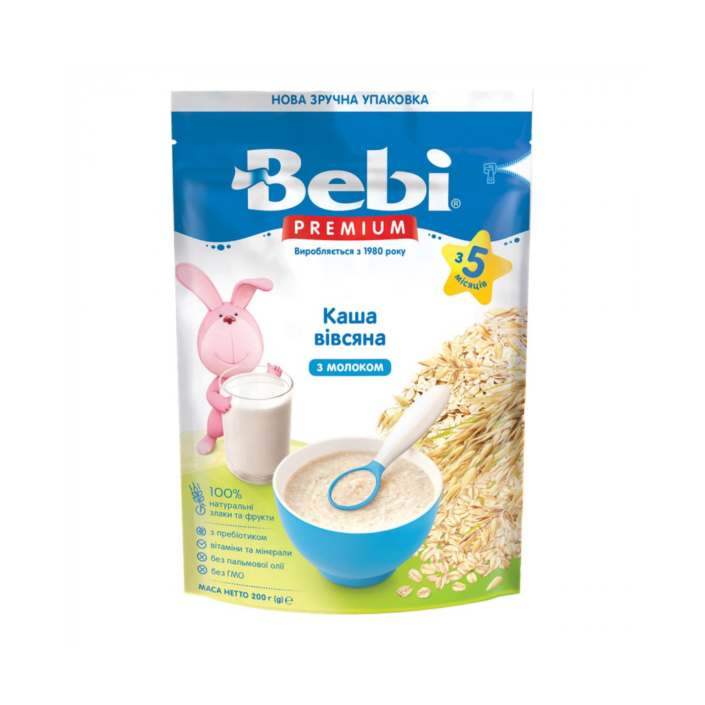 Детская каша Bebi Premium молочная овсяная +5 мес. 200 г (8606019654351)