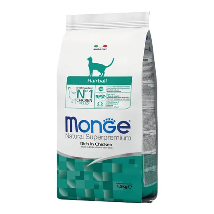Сухой корм для кошек Monge Cat Hairball со вкусом курицы, кукурузы и риса 400 г (8009470005227)