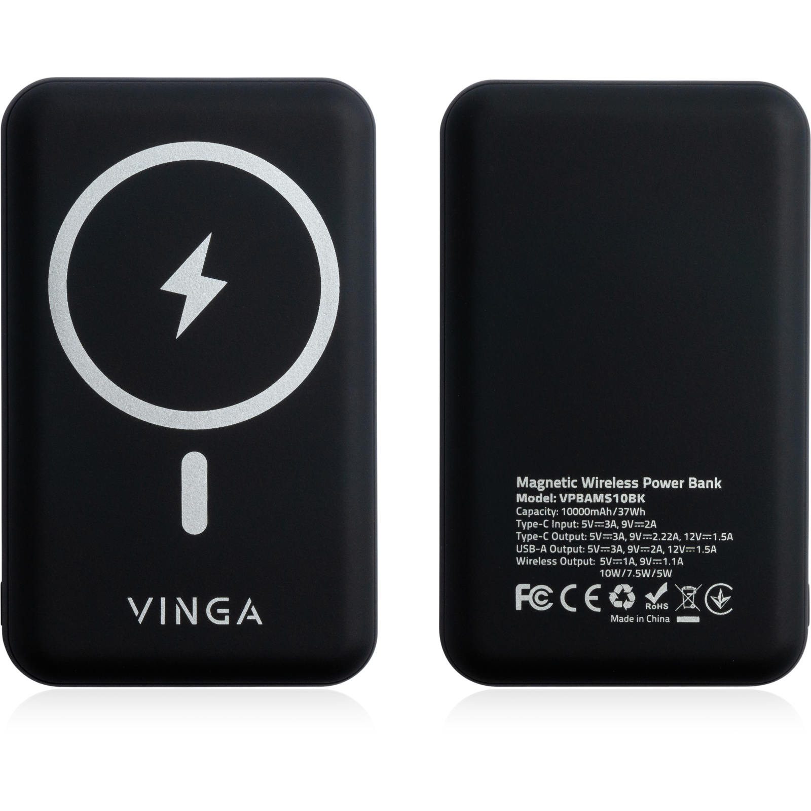Батарея універсальна Vinga 10000 mAh Wireless Magnetic QC+PD (VPBAMS10BK) зображення 3