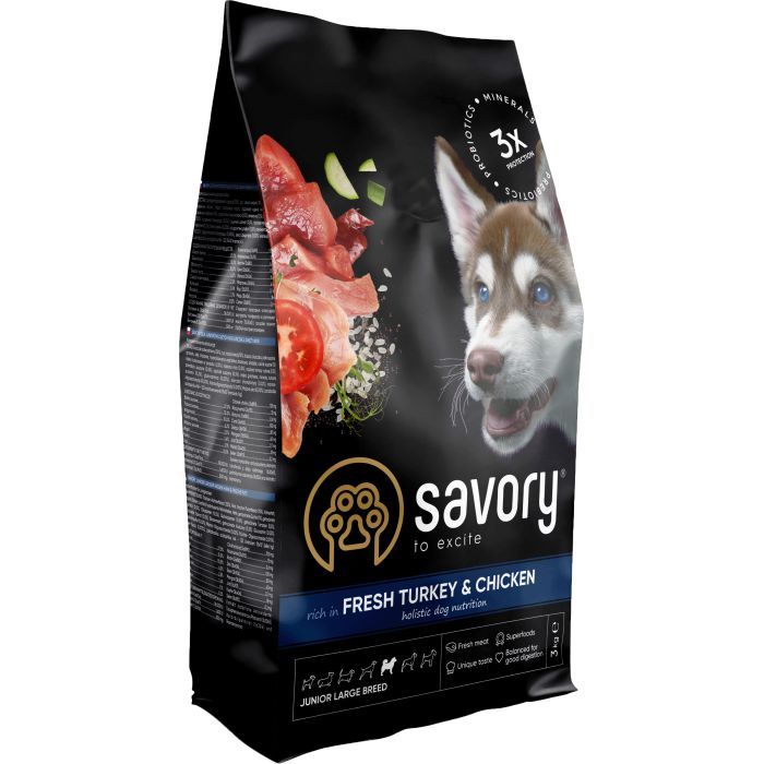 Сухий корм для собак Savory Junior Large rich in Fresh Turkey and Chicken 12 кг (4820232630211)