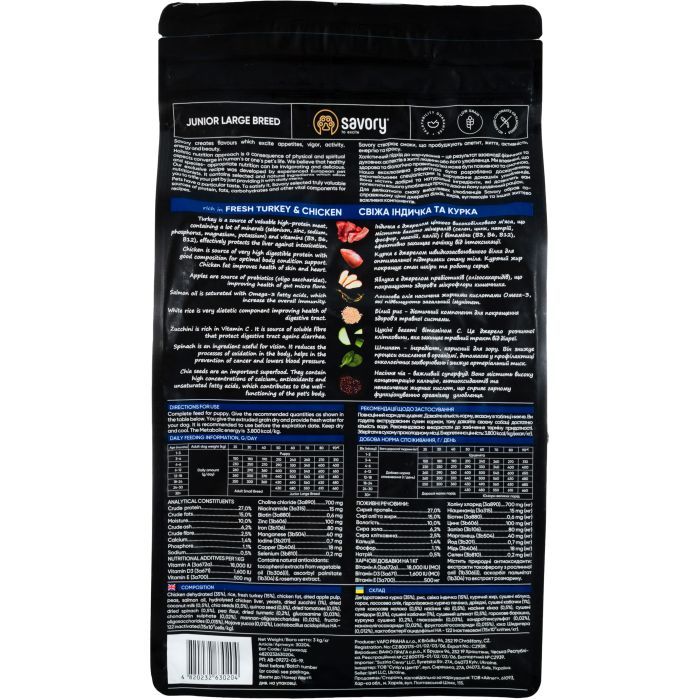Сухий корм для собак Savory Junior Large rich in Fresh Turkey and Chicken 12 кг (4820232630211) зображення 3
