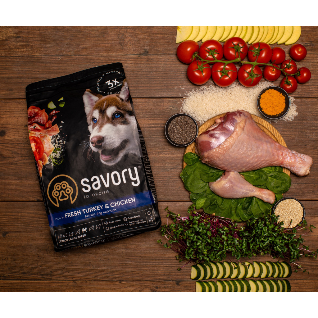 Сухой корм для собак Savory Junior Large rich in Fresh Turkey and Chicken 12 кг (4820232630211) изображение 6