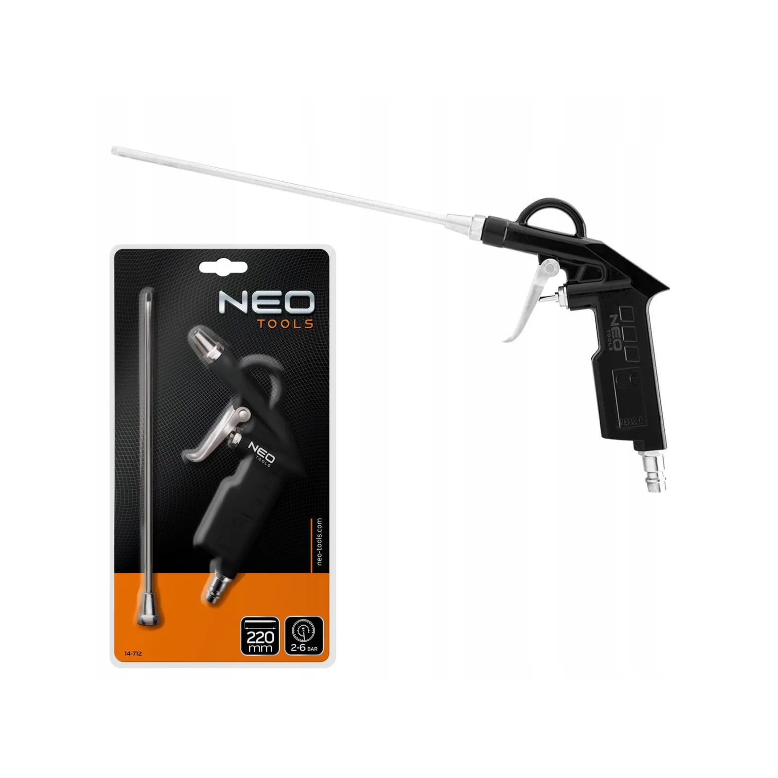 Пистолет для продувки Neo Tools алюминий, удлиненное сопло 220 мм, 12 Бар (14-712) изображение 2