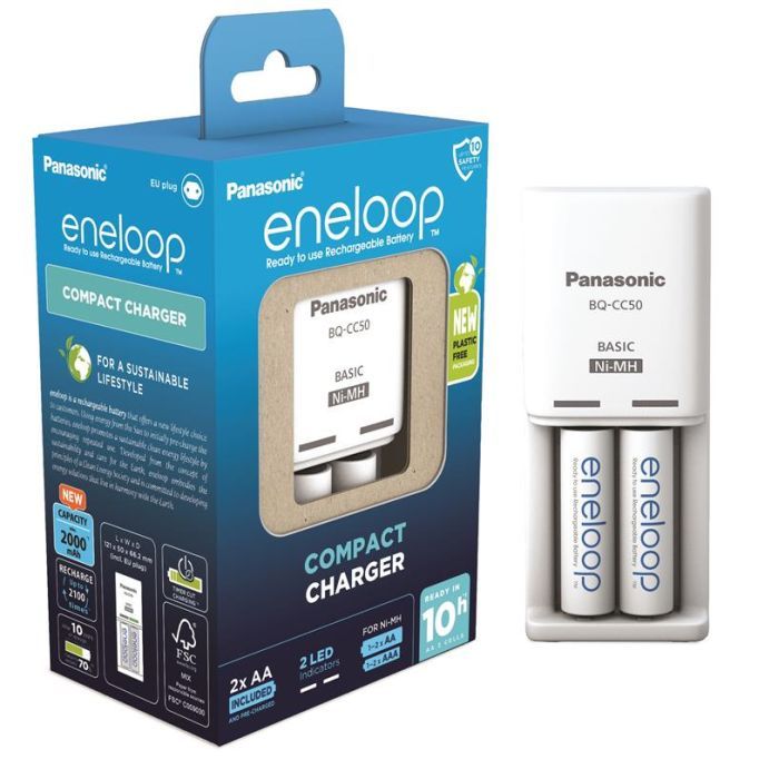 Зарядний пристрій для акумуляторів Panasonic Compact Charger + Eneloop 2AA 2000 mAh (K-KJ50MCD20E) зображення 2