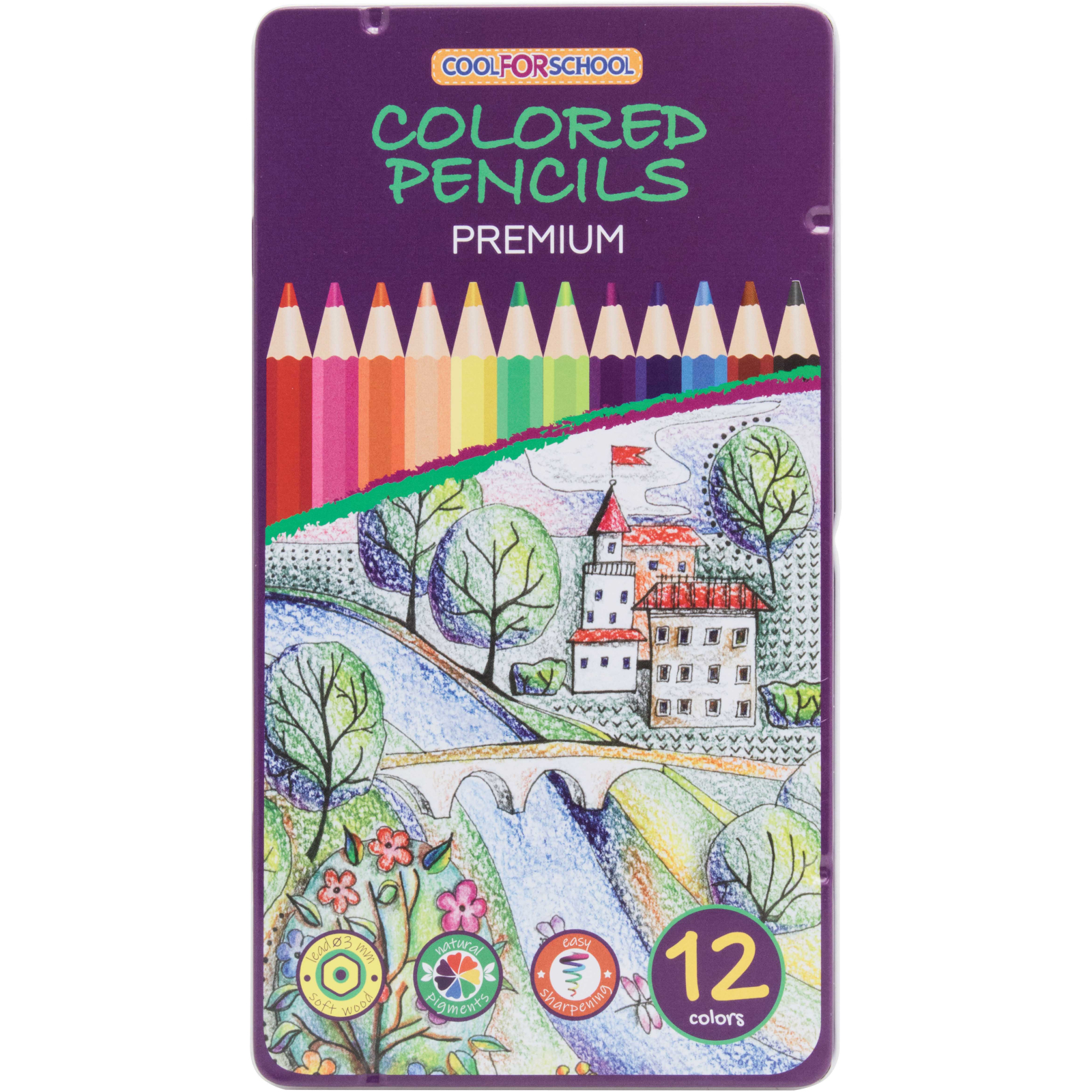 Карандаши цветные Cool For School Premium шестигранные, 12 цветов (CF15172)
