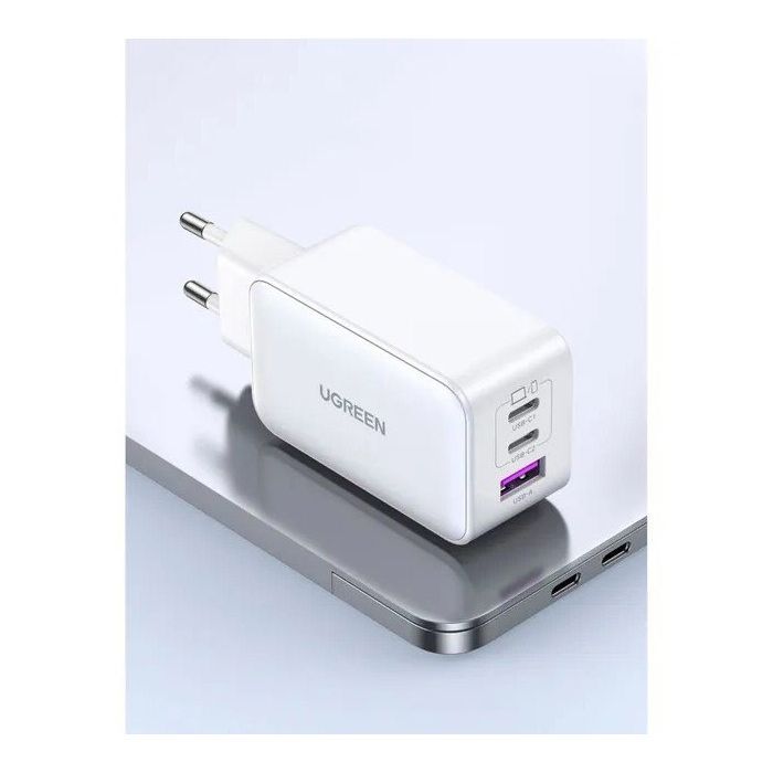 Зарядное устройство Ugreen USB-A+2*USB-C 65W GaN Tech Fast White (CD224/15334) изображение 3