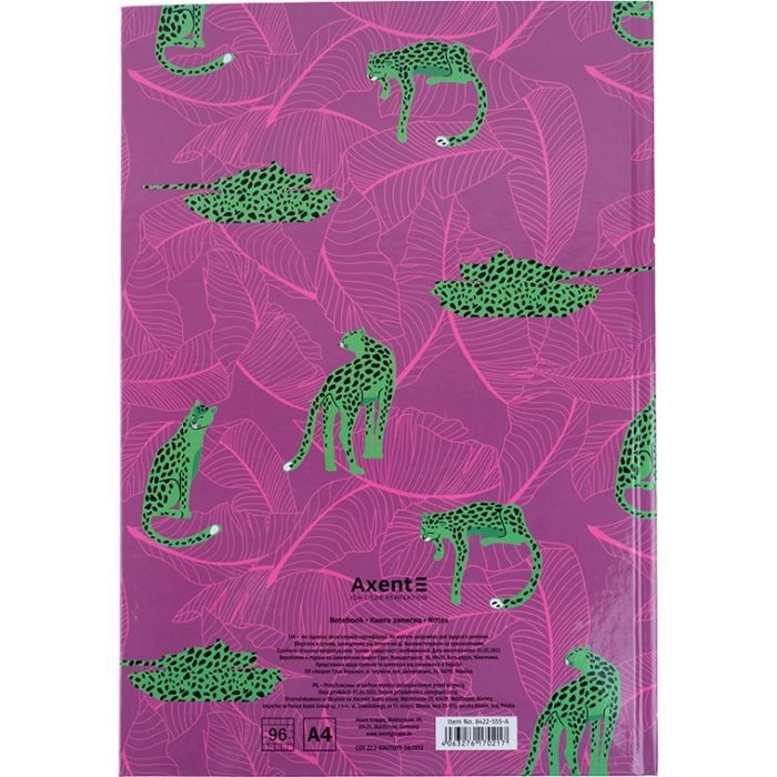 Канцелярська книга Axent Leopard А4 у твердій обкладинці 96 аркуші клітинка, рожева (8422-555-A) зображення 4