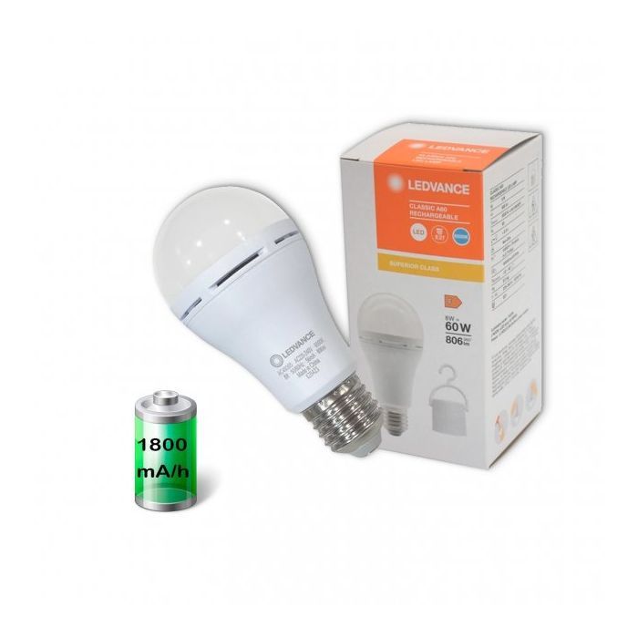 Лампочка LEDVANCE акумуляторна A60 8W 806Lm 6500К E27 (4099854102431) зображення 2