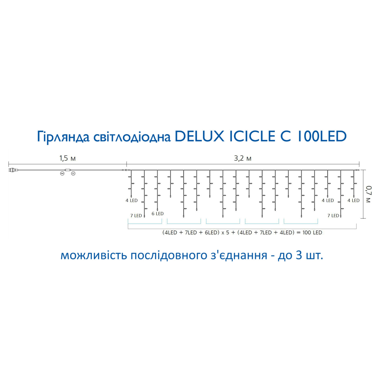Гірлянда Delux ICICLE 100 LED C 3.2х0.7 м Мульти/Прозорий IP20 (90015254) зображення 4