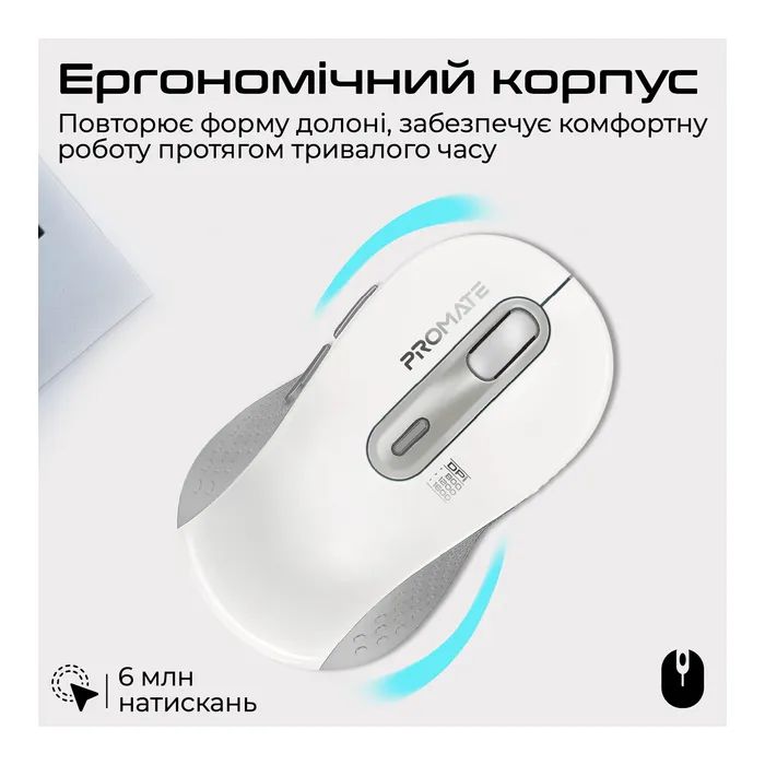 Мышка Promate Ken Wireless/Bluetooth Black (ken.black) изображение 7