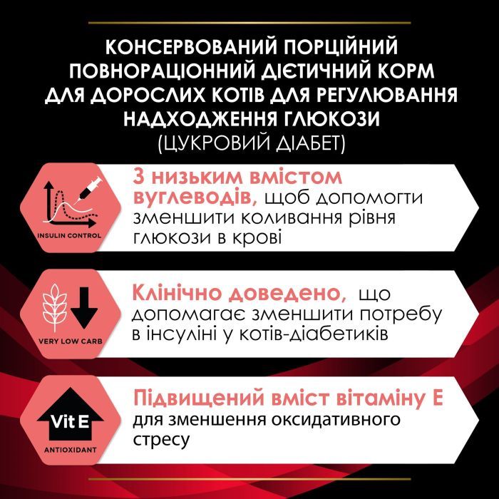 Вологий корм для кішок Purina Pro Plan Veterinary Diets DM ST/OX Diabetes Management Регулювання надходження глюкози 195 г (8445290105233) зображення 5