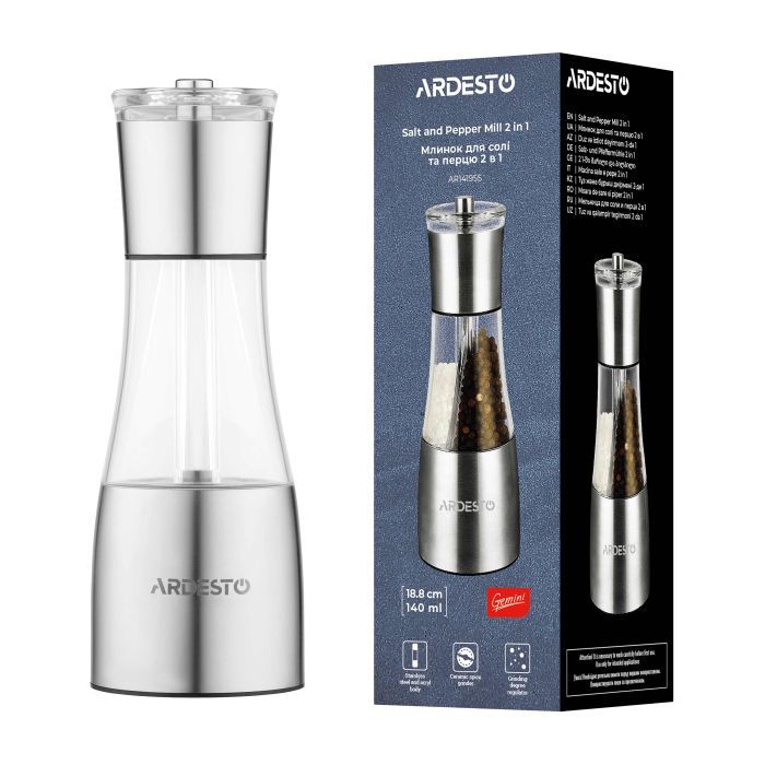 Мельница для специй Ardesto Gemini, 140мл, акрил, нержавіюча сталь, прозорий (AR1419SS) изображение 10