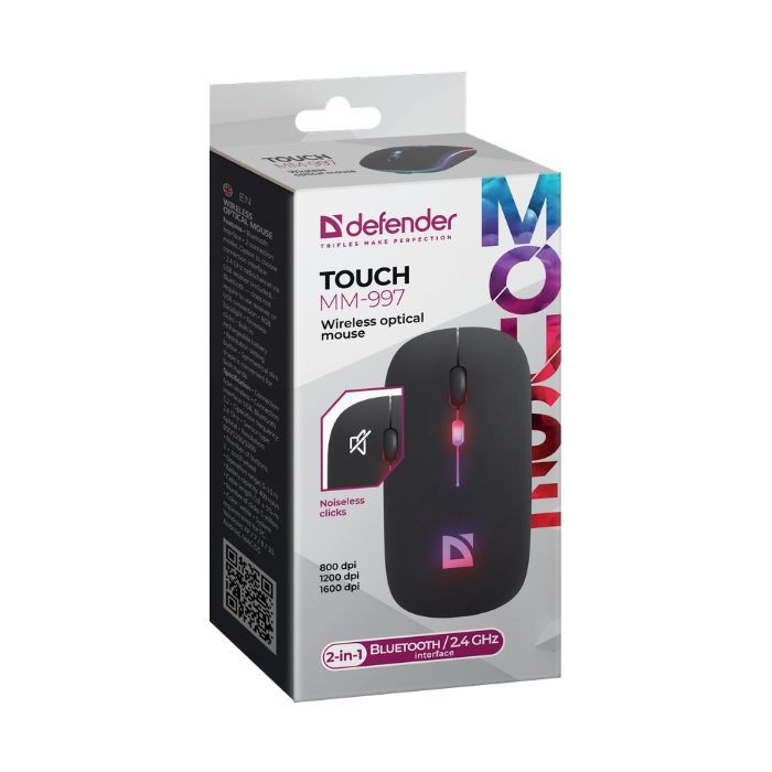 Мышка Defender Touch MM-997 Silent Wireless RGB Black (52997) изображение 2