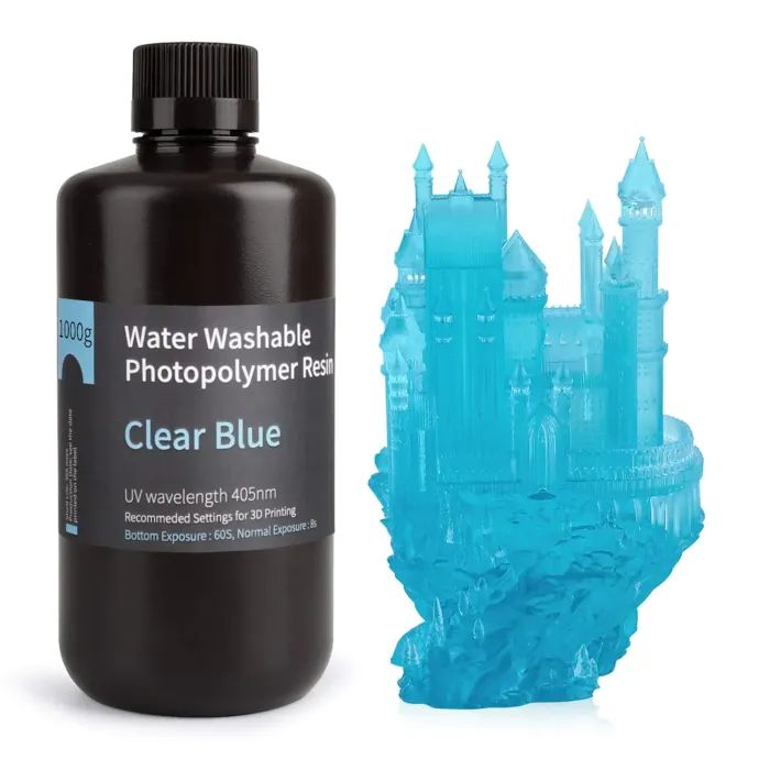 Фотополимерная смола ELEGOO Resin, Water Washable, 1кг, transparent blue (50.103.0010)