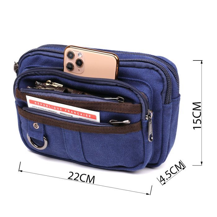 Сумка Vintage Бананка текстильная на пояс Синяя (20158) изображение 3