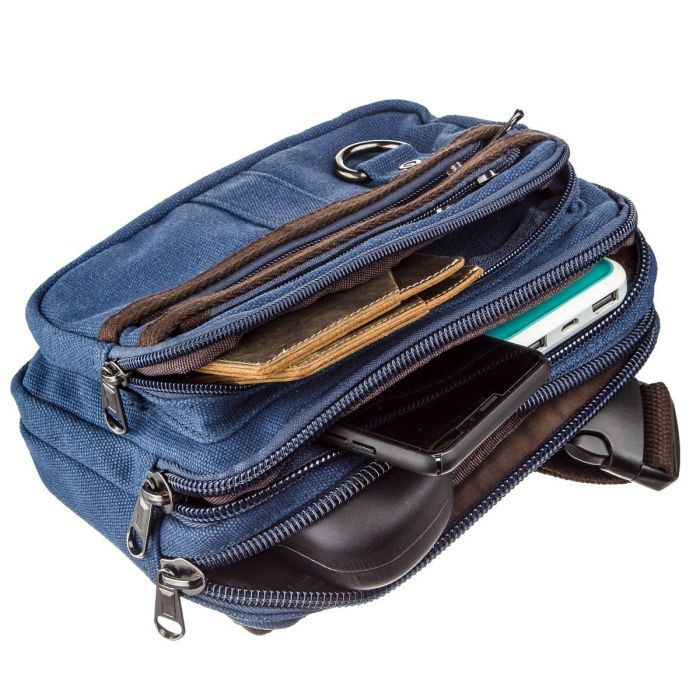 Сумка Vintage Бананка текстильная на пояс Синяя (20158) изображение 5