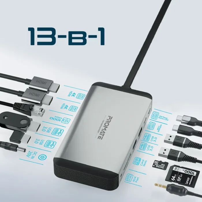 Концентратор Promate USB Hub 13 ports versahub-mst.grey (versahub-mst.grey) зображення 3