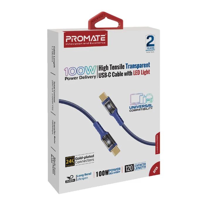 Дата кабель USB-C to USB-C lucidline-cc120.navy Promate (lucidline-cc120.navy) изображение 2
